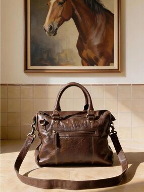 Jack Georges Brown Leather Messenger Gym Briefcase Laptop Bag Strap Unisex
